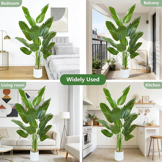 Bird of Paradise Artificial Tree 7ft Tall Faux Plant, Fake Banana Leaf Plant Indoor, Faux Palm Tree Faux Floor Plants Tropical Tree in Pot, Present for Friend Housewarming Decor