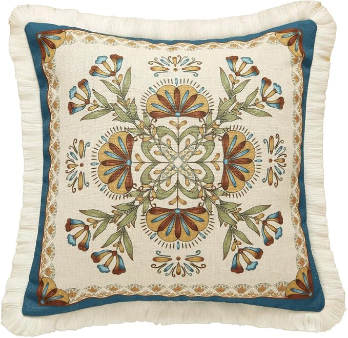 patdrea Designer Vintage Linen Throw Pillow Cover,18"x18"-Wensel B | RusticDecorative Pillow Case with Zipper,Floral Pattern,Cushion Coverfor Couch Living Room Bedroom Sofa