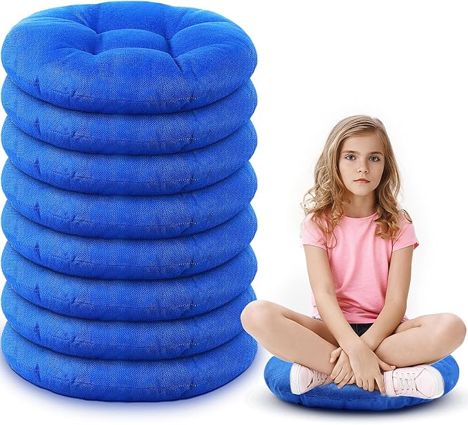 Fumete 8 Pcs 16 Inch Floor Cushions Pillow for Kids Bulk Classroom Round Flexible Seating Floor Cushions for Students Home Daycare School Reading Corner Yoga Meditation Picnic (Royal Blue)