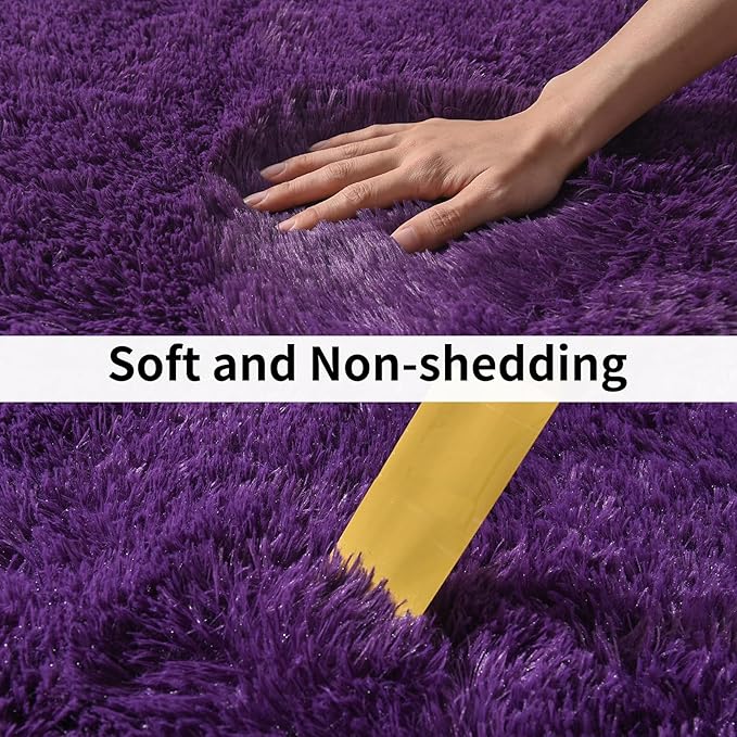 Soft Runner Rugs for Bedroom Hallways, 2x6 Purple Fluffy Shag Throw Area Rug Non Slip for Bedside Dorm, Long Shaggy Furry Carpet for Nursery Living Room