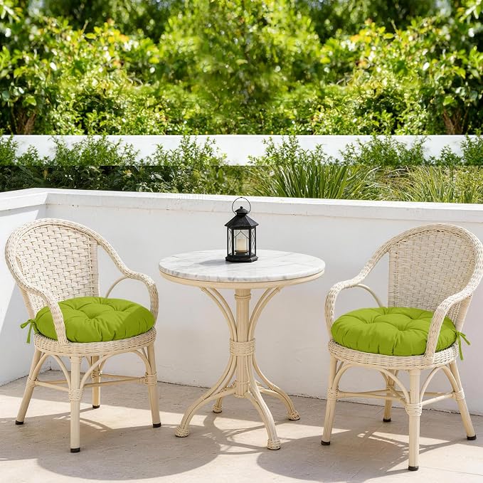 idee-home Outdoor Bistro Chair Cushions Set of 2, Round Seat Cushions | 15”x15”x 4” Thick Outdoor Round Seat Pads Tufted with Ties, Waterproof Patio Furniture Pads for Garden