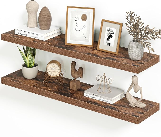 Heimlove 40 Inches Floating Shelves for Wall,9.3" Deep Rustic Brown Long Floating Shelves Set of 2,Large Display Shelf & Storage Shelf,Wall Shelf for Bathroom Bedroom Living Room Kitchen Office