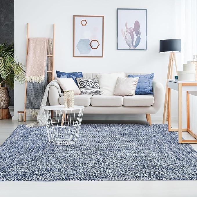 Superior Large Indoor/Outdoor Area Rug, Multi-Tone Reversible Braided Floor Decor for Patio, Front Porch, Entryway, Living Room, Office, Nursery, Artistic Home, 3' x 5', Denim Blue-White