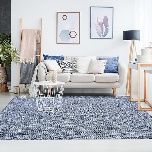 Superior Large Indoor/Outdoor Area Rug, Multi-Tone Reversible Braided Floor Decor for Patio, Front Porch, Entryway, Living Room, Office, Nursery, Artistic Home, 3' x 5', Denim Blue-White