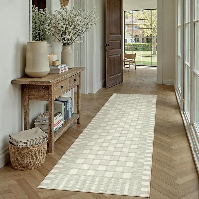 PureCozy Machine Washable Green 2x6 Runner Rug for Hallways Indoor Kitchen Long Carpet Non-Slip Low Pile Modern Soft Accent Throw Rugs for Entrance Bedroom Dining Laundry