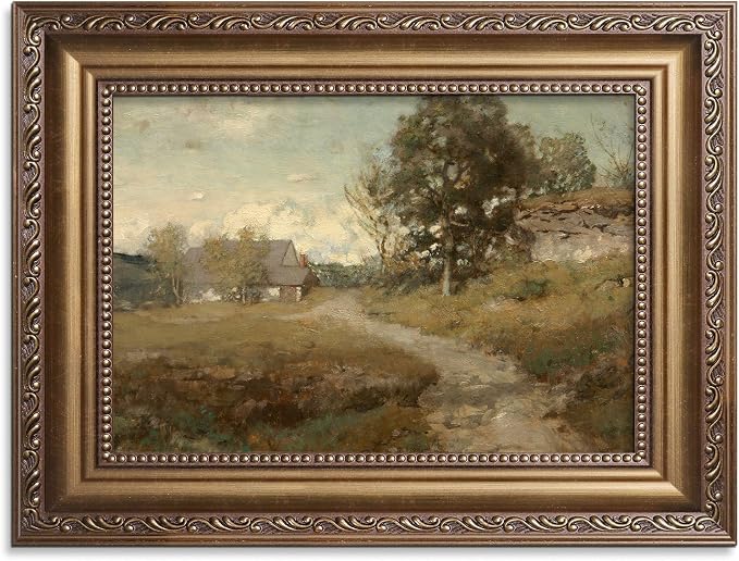 Pinetree Art Framed Canvas Wall Art for Living Room Decor, Vintage Landscape Painting Wall Art Prints Bedroom Home Bathroom Decor (Rustic Glod, 12" x 16", Country Road)