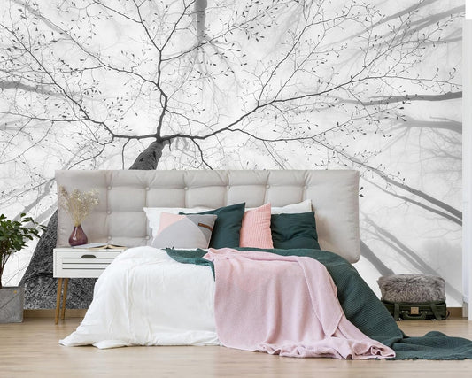 Gray Forest Woodland Wallpaper Mural for Bedroom Living Room (Not Peel n' Stick)
