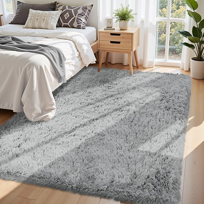 6x9 Area Rug for Living Room:Ultra Soft Fluffy Shag Light Grey Rugs,Large Fuzzy Plush Indoor Non Slip Carpet Washable Rug for Bedroom Kids Nursery Office Dorm Modern Decor(Light Grey 6'x9')