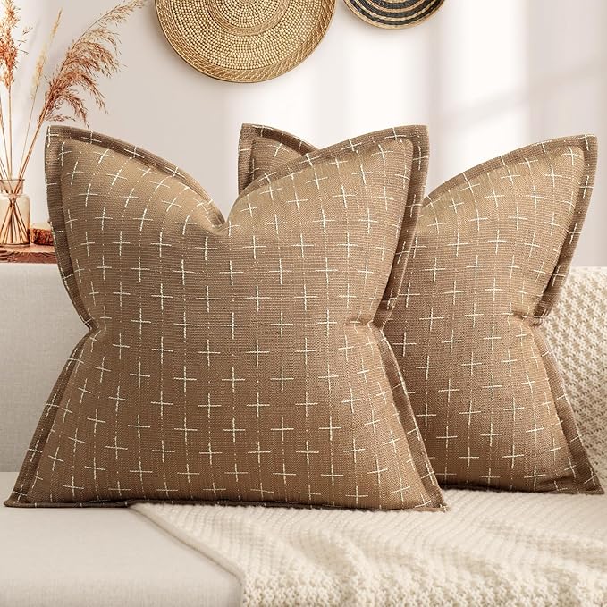 ZWJD 12x20 Pillow Covers Set of 2 Soft Polyester Textured Throw Pillow Covers with Stylish Flange Edge Cozy Farmhouse Throw Pillows for Couch Bed Sofa Living Room