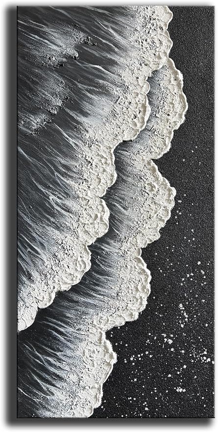 YaSheng Art - Oil Painting on Canvas Texture Black and White Ocean scenery sandbeach 3D Oil Painting Hand-Painted Abstract Artwork Paintings Modern Home Decor Living room sofa bedroom dining room hanging pictures Canvas Wall Art 24x48inch