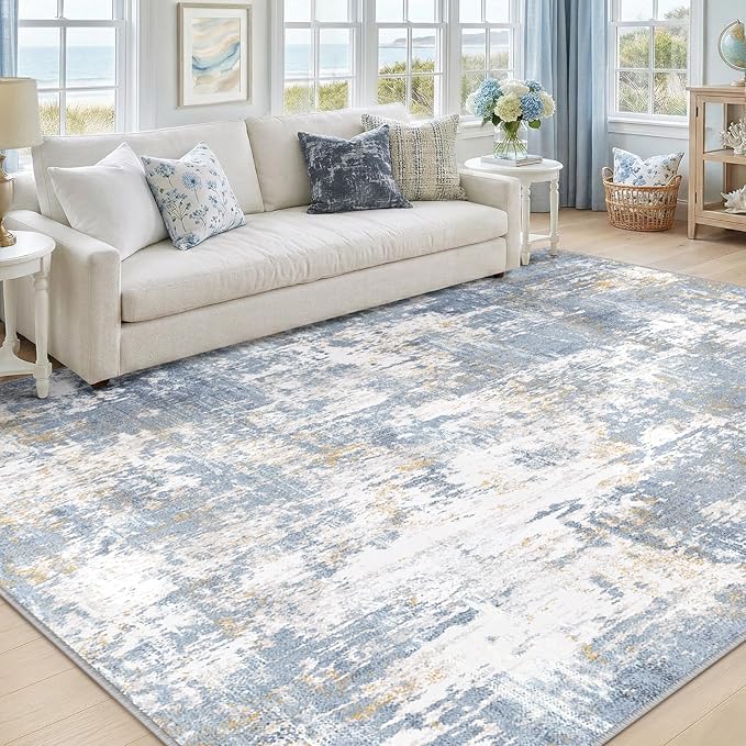 RELEANY Washable Area Rugs 6'x9' Non-Slip Modern Abstract Soft for Living Room Entryway Bedroom Nursery, Print Pattern, Light Blue