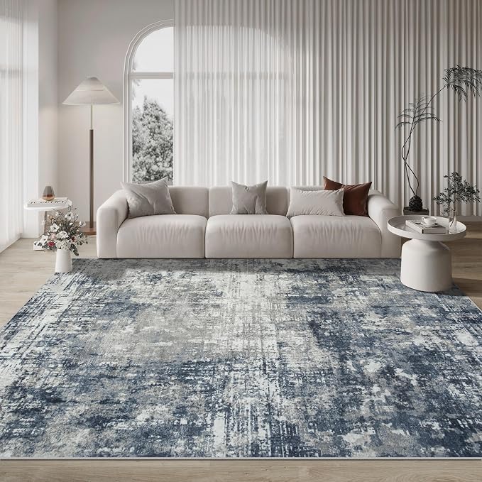 8x10 Area Rugs for Living Room Rug Washable: Modern Large Rug for Dining Room Bedroom Carpet Non Slip 8 by 10 Indoor Abstract Nursery Home Office Blue Grey