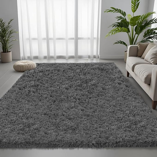 5x7 Area Rug for Living Room, Ultra Soft Fluffy Shag Rugs for Bedroom, Non-Slip Large Fuzzy Plush Rug Indoor Floor Carpet for Nursery Kids Office Dorm Modern Decor, Dark Gray