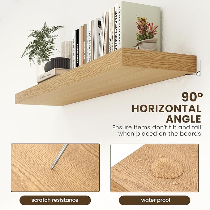FLYJOE Deep Floating Shelves, 55 Inch Oak Shelves Set of 1 | 12 Inch Deep Shelves for Wall, 55'' x 12'' Rustic Wood Shelves for Bathroom Living Room Laundry Room Kitchen