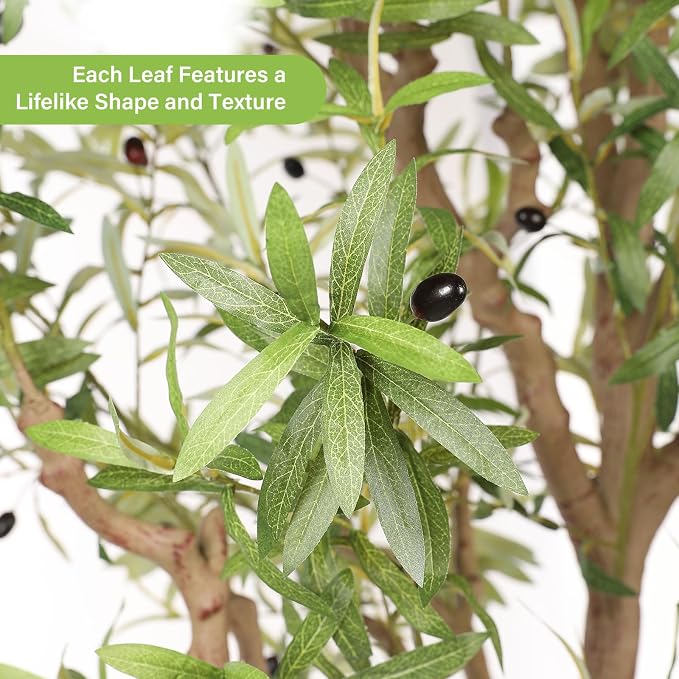 FEELEAD Faux Olive Tree 10ft - Tall Artificial Olive Tree 10 Feet Indoor - Large Fake Plants Olive Trees Artificial Indoor with Natural Wood Trunk for Home House Office Decor