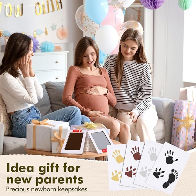 Jetec 8 Set Inkless Baby Footprint and Handprint Kit, Clean Touch Ink Pad for Baby Hand and Footprints, Dog Paw Print Kit with Ink Pads and Imprint Cards for Newborns Babies Pets Gifts (Colorful)