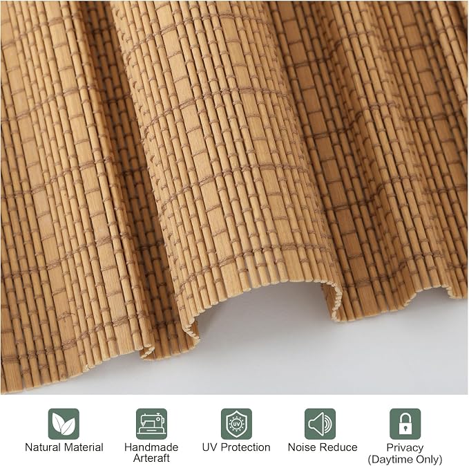 Cordless Bamboo Roman Shades, Woven Wood Roman Blinds, Light Filtering Natural Blinds for Windows, Doors, Thrush Without Liner, 27" W x 74" H
