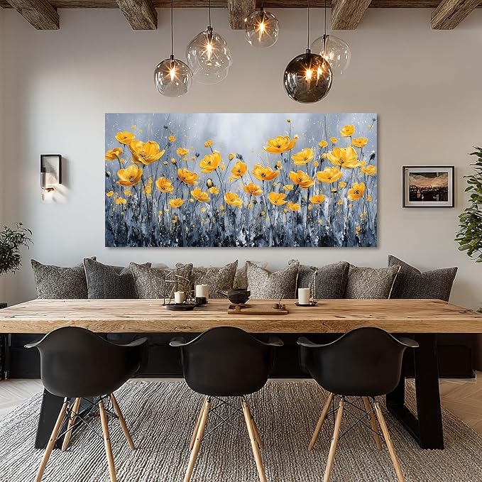 Ggaafet Yellow Floret Wall Art for Living Room Canvas Oil Painting Prints Beautiful Flowers Floral Blooming Art Deco Pretty Artwork Office Bedroom Family Dining Room Decor Extra Large