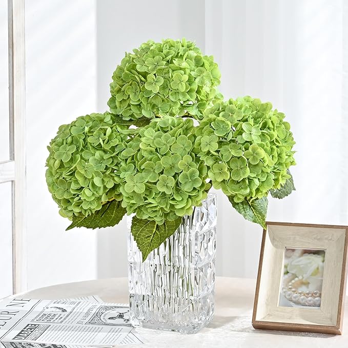 MARTINE MALL 3Pcs 21in Hydrangea Artificial Flowers, Latex Real Touch Hydrangeas Lifelike Large Hydrangea Flowers for Home Decor Party Arrangements Wedding Bouquets Centerpieces (Dark Green)