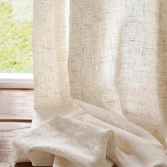 jinchan Linen Curtains 84 Inches Long for Living Room Bedroom Farmhouse Light Filtering Grommet Drapes Semi Sheer Natural Linen Textured Window Curtains 7ft Neutral Curtain Panels for Dining Office