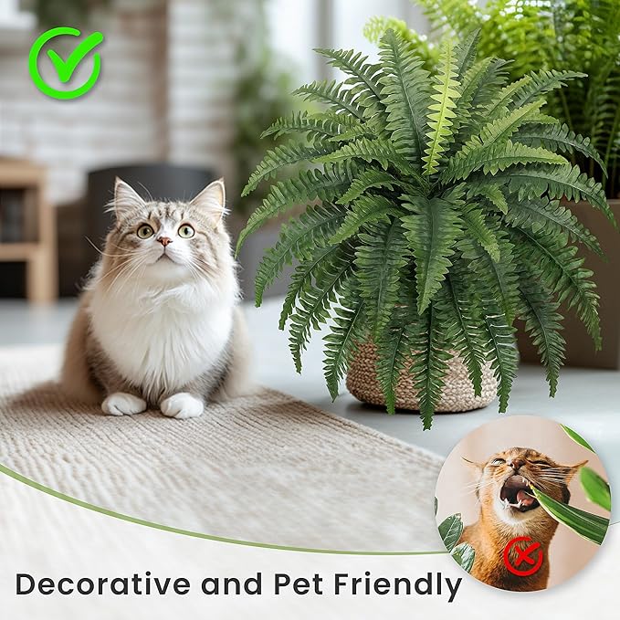 FOREST PRINCE 35" Fake Ferns, 4 Large Artificial Bonston Ferns Bushes Plants with 39 Fronds for Outdoors Garden Patio Porch Entrance Low Maintain Home Decor