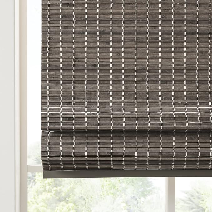 Madison Park Eastfield 100% Bamboo Cordless Roman Shades-Woven Wooden Privacy Panel, Light Filtering Easy Installation Window Blind Treatment, Bedroom, Living Room Decor, 29" W x 64" L, Grey Ash