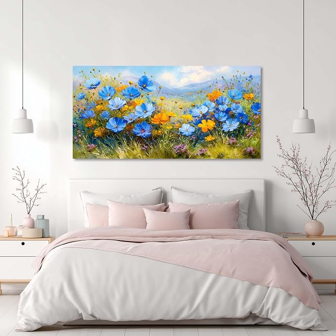 Ggaafet Bright Wildflower Wall Art for Bedroom Canvas Oil Painting Prints Beautiful Floral Blooming Art Deco Pretty Flowers Artwork Office Family Dining Room Decor