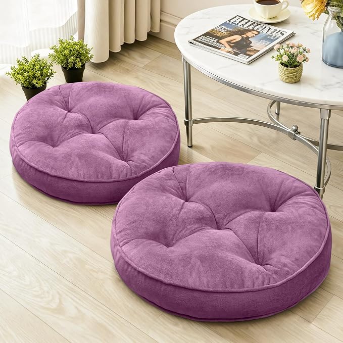 1 MIDDLE ONE Floor Pillow Set of 2, Memory Foam Meditation Cushion, Floor Cushions for Adults Sitting, Large Round Seat Cushions for Yoga, Living Room, 20x20 Inch (Round | Pearly Purple)