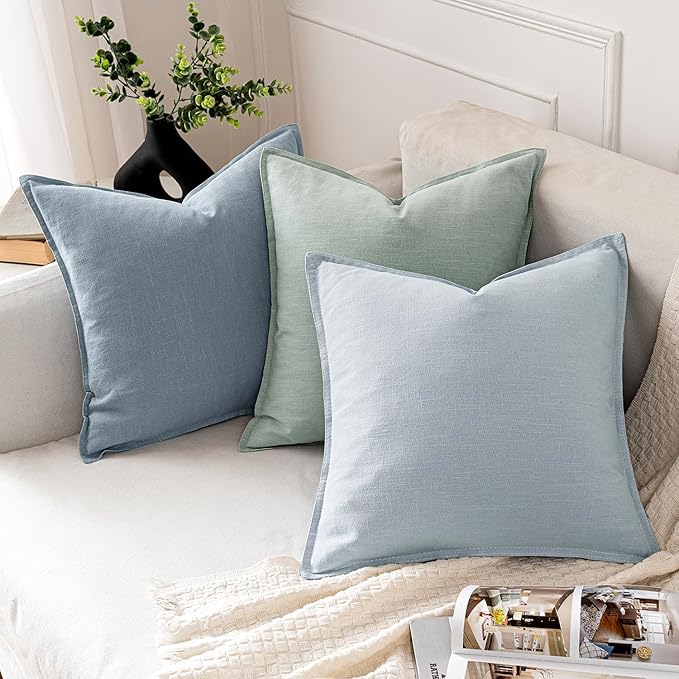 MIULEE Decorative Linen Pillow Covers 20x20 Inch Light Blue Boho Farmhouse Neutral Couch Throw Pillows for Bed Pack of 2 Accent Coastal Modern Pillowcase Summer Sofa Livingroom Home Decor