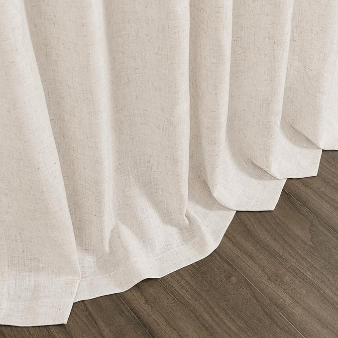 Short Beige Linen Curtains for Kitchen Bathroom 40 Inches Long 2 Panels Set Back Tab Rod Pocket Semi Sheer Light Filtering Drapes for Farmhouse Cafe Lightweight Small Basement Window Curtain W52xL40
