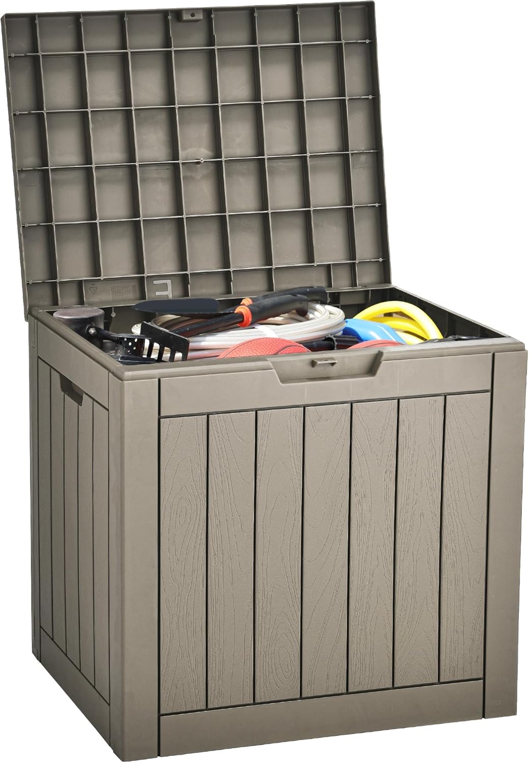 YITAHOME 31 Gallon Outdoor Storage Deck Box, Waterproof Resin Package Delivery and Storage Box with Lockable Lid for Patio Furniture Cushions, Pool Accessories, Garden Tools, Taupe
