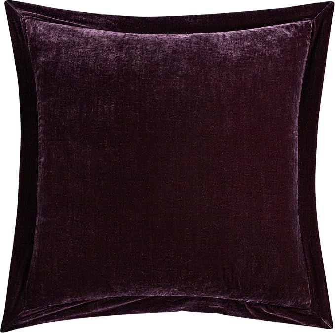 HiEnd Accents Stella Faux Silk Velvet Flanged Euro Sham Pillow Cover, 27x27 inch, Dark Violet, Romantic Western Modern Traditional Style Luxury Bedding