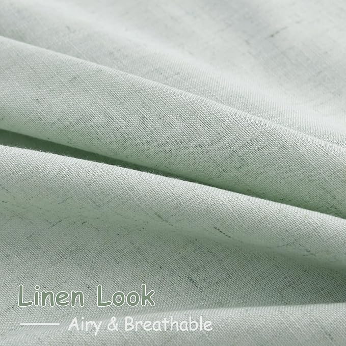 Nanspring Aqua Green Linen Curtains 52x72 Inch 2 Panels | Semi Sheer Light Filtering, Back Tab Rod Pocket, Living Room & Bedroom, Modern Farmhouse Decor