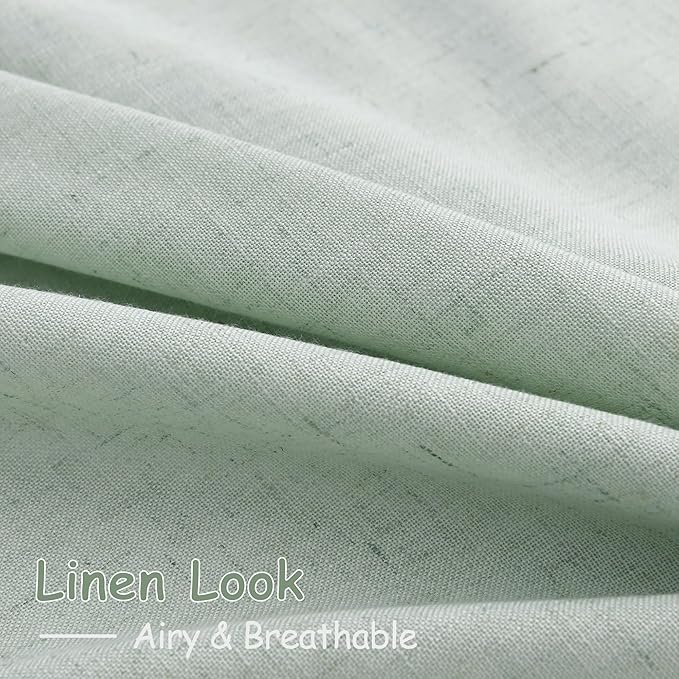 Aqua Green Linen Kitchen Curtains 36 Inch Length 2 Pack Light Filtering Semi Industrial Style Transparent Linen Blend Short Drapes Back Tab Rod Pocket for Small Windows Cafe Bathroom Garage 26Wx36L