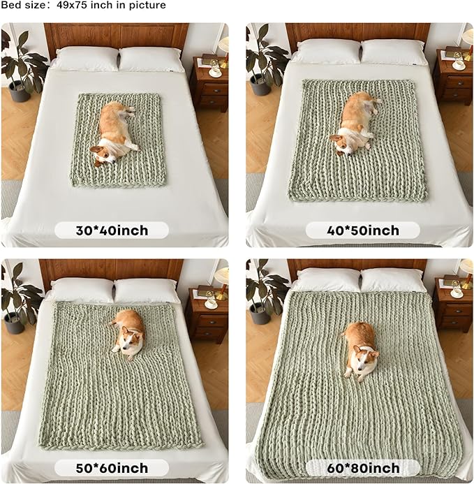 Soft Chunky Knit Blanket, 60X80 in Handmade Thick Chenille Yarn Throw Without Shedding & Raveling, Aesthetic & Cozy Home Decor with Couch Sofa Bed, Gift Pack, Pale Pink