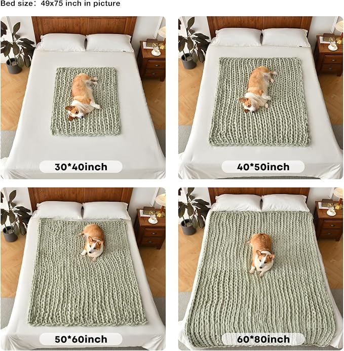 Soft Chunky Knit Blanket, 50X60 Inch Handmade Thick Chenille Yarn Throw Without Shedding & Raveling, Aesthetic & Cozy Home Decor with Couch Sofa Bed, Gift Pack, Pale Pink