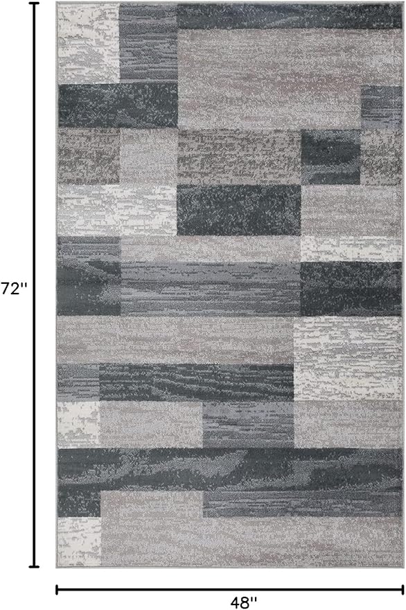 SUPERIOR Indoor Area Rug, Jute Backed, Modern Geometric Patchwork Floor Decor for Bedroom, Office, Living Room, Entryway, Hardwood Floors, Rockwood Collection, 4' x 6', Blue-Taupe