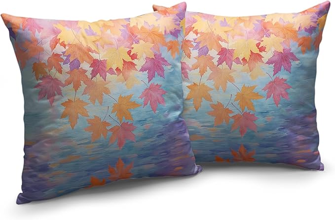 Fall Pillow Covers Maple Leaves Thorw Pillow Covers 18x18 Set of 2 Autumn Maple Leaf Teal Pillowcase Double Sided Printing Cushion Case for Home Decor Couch Sofa