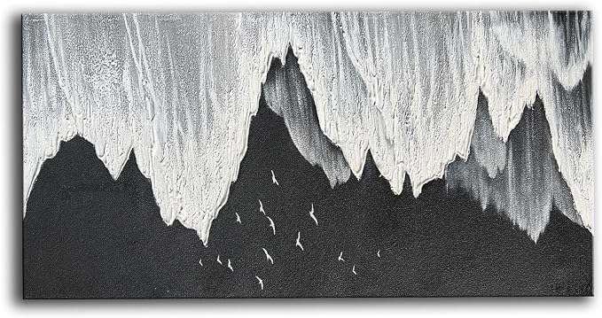 YaSheng Art - Oil Painting on Canvas Texture Black and White Ocean scenery sandbeach 3D Oil Painting Hand-Painted Abstract Artwork Paintings Modern Home Decor Living room sofa bedroom dining room hanging pictures Canvas Wall Art 24x48inch