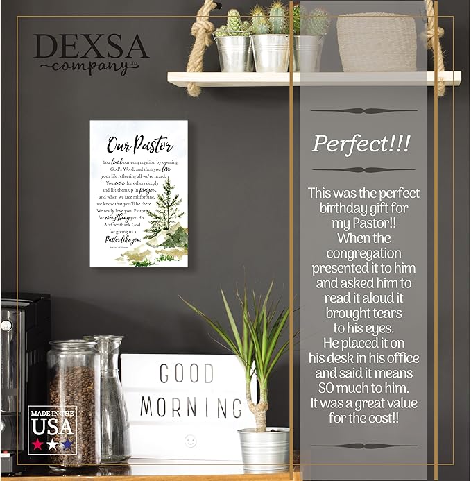 DEXSA Our Pastor Wood Plaque with Inspiring Quotes 6"x9" - Elegant Vertical Frame Wall & Tabletop Decoration | Easel & Hanging Hook | Christian Family Religious Home Decor Saying | Made in the USA