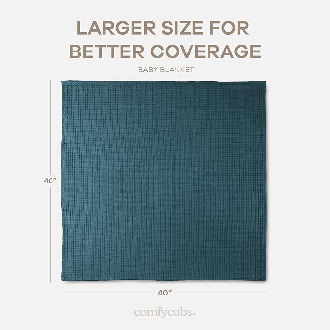 Comfy Cubs Waffle Weave Baby Blanket - 40” x 40” Cotton Blanket with Textured Design - Lightweight Swaddle for Bed, Crib, Stroller, or Couch - Soft and Cozy Cover for Toddlers, Boys & Girls - Neptune