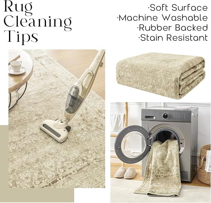 BILEEHOME Neutral Area Rugs 8x10 for Living Room,Boho Washable Earth Tone Vintage Floral Modern Farmhouse Bedroom Dining Room Rug Under Table,Cream Beige Tan Brown