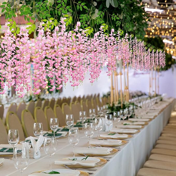 Alotiki Wisteria Hanging Flowers,36 Pack Fake Hanging Flowers Wisteria Artificiales Garland for Home Wedding Arch Floral Party Garden Ceremony Outdoor Decor,3.6 Feet Long(36,Pink)