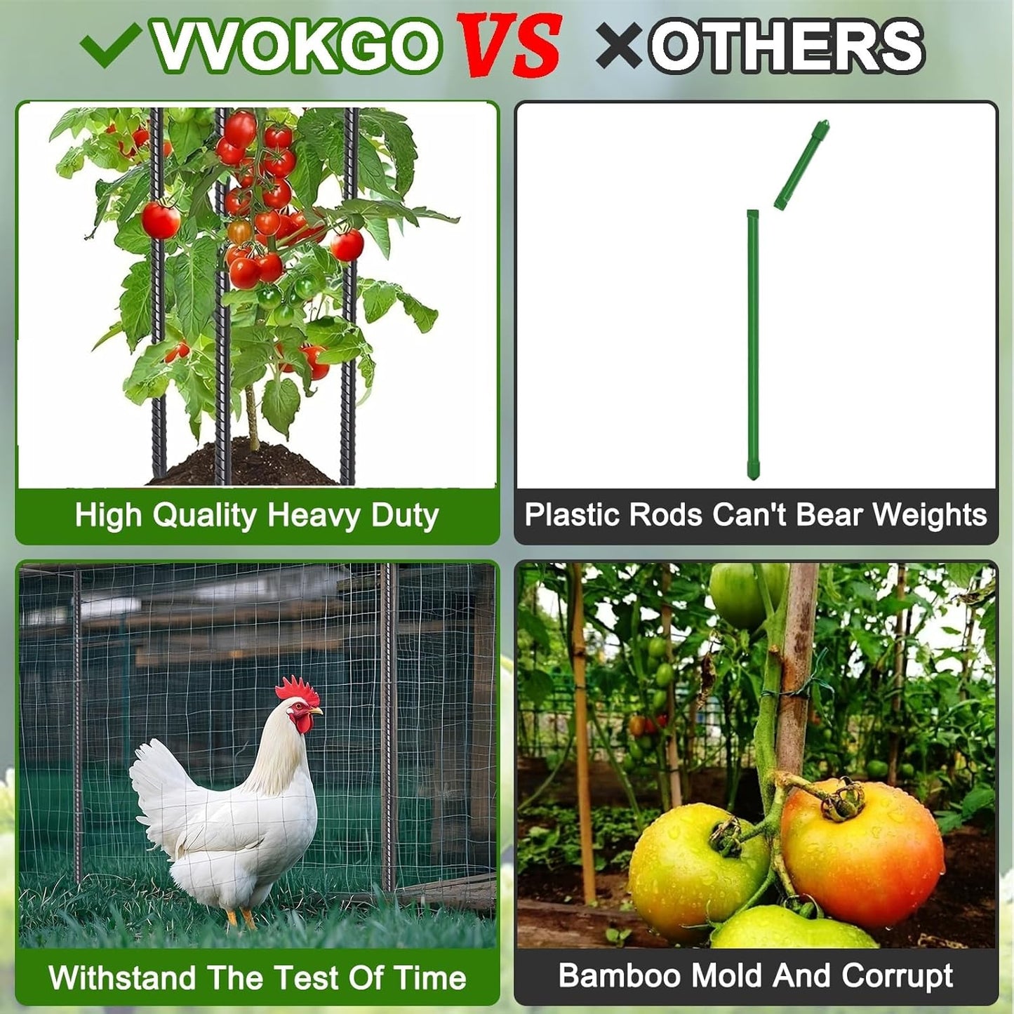 VVOKGO Rebar Stakes 24 Inch Ground Straight Concrete Form Stakes Heavy Duty (8pcs), 3/8" Diameter Metal Steel Spikes Anchors with Chisel Point End for Plant Support, Garden Border,Landscape Edging