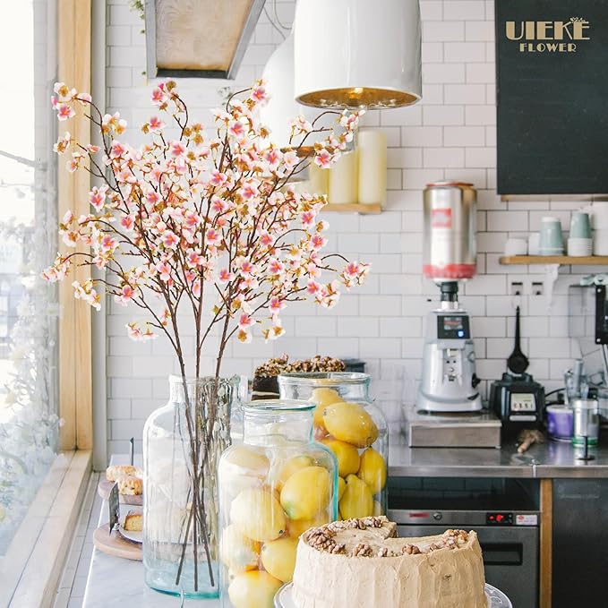 Uieke Silk Cherry Blossom Branches, 40.5in Artificial Cherry Blossom Flowers Long Stems Fake Flowers Vase Arrangements for Wedding Home Japanese Decor, Set of 8, Pink