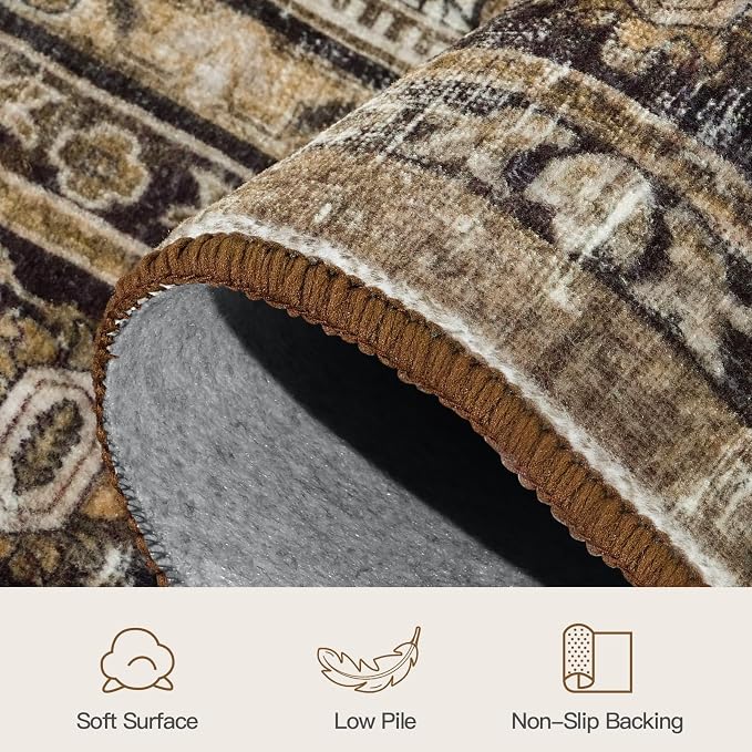 Lofus 10x14 Area Rug for Living Room,Brown Washable Area Rugs with Non-Slip Backing,Soft Boho Carpets for Bedroom Dining Room Home Office Indoor Nursery