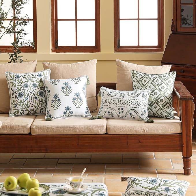 ISAENNE Designer Vintage Linen Throw Pillow Cover,18"x18"-Mosella C | French Elegant Square Decor Pillow Cover,Concealed Zipper Design,Floral Pattern,Sofa,Bedroom,Living Room,Lounge Chairs
