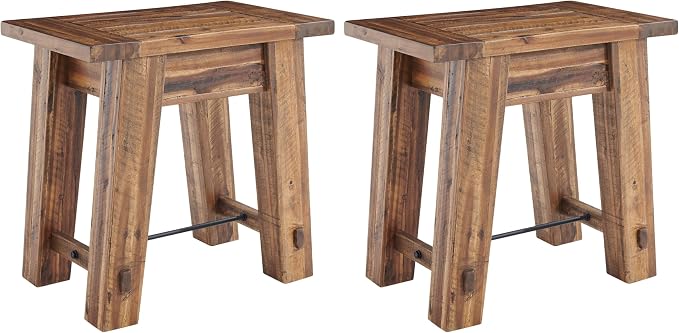 Alaterre Furniture Durango Solid Wood Side Tables, Set of 2, Natural Grain | Rustic Industrial Nightstand and End Tables, Storage Shelf, Metal Accent, 100lb Capacity, for Living Room, Bedroom, or Office