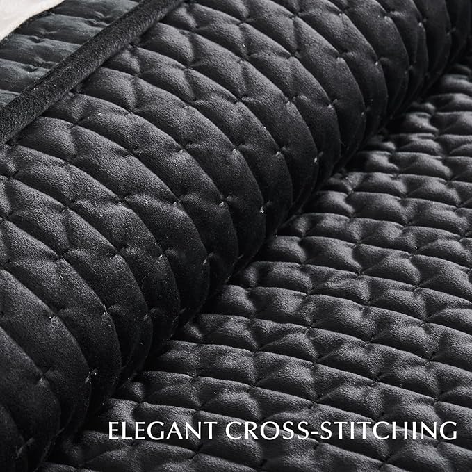 EverGrace Luxury Velvet Quilt Bedding Set Full Queen Size 3 Pieces with Pillow Shams, Soft Cross-Stitch Velvet Comforter Set, Lightweight Coverlet Bedspread for All Seasons, Black
