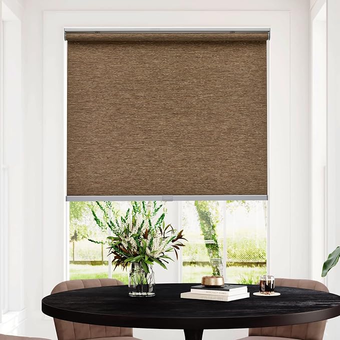 Persilux Custom Size Natural Woven Cordless Roller Shades, Free-Stop Window Shades for Home, Roller Window Shades, Light Filtering Window Blinds for Windows, Kitchen and Door (Brown)